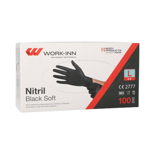 100 "WORK-INN/PS" Handschuhe, Nitril puderfrei "Black Soft" schwarz Größe: L