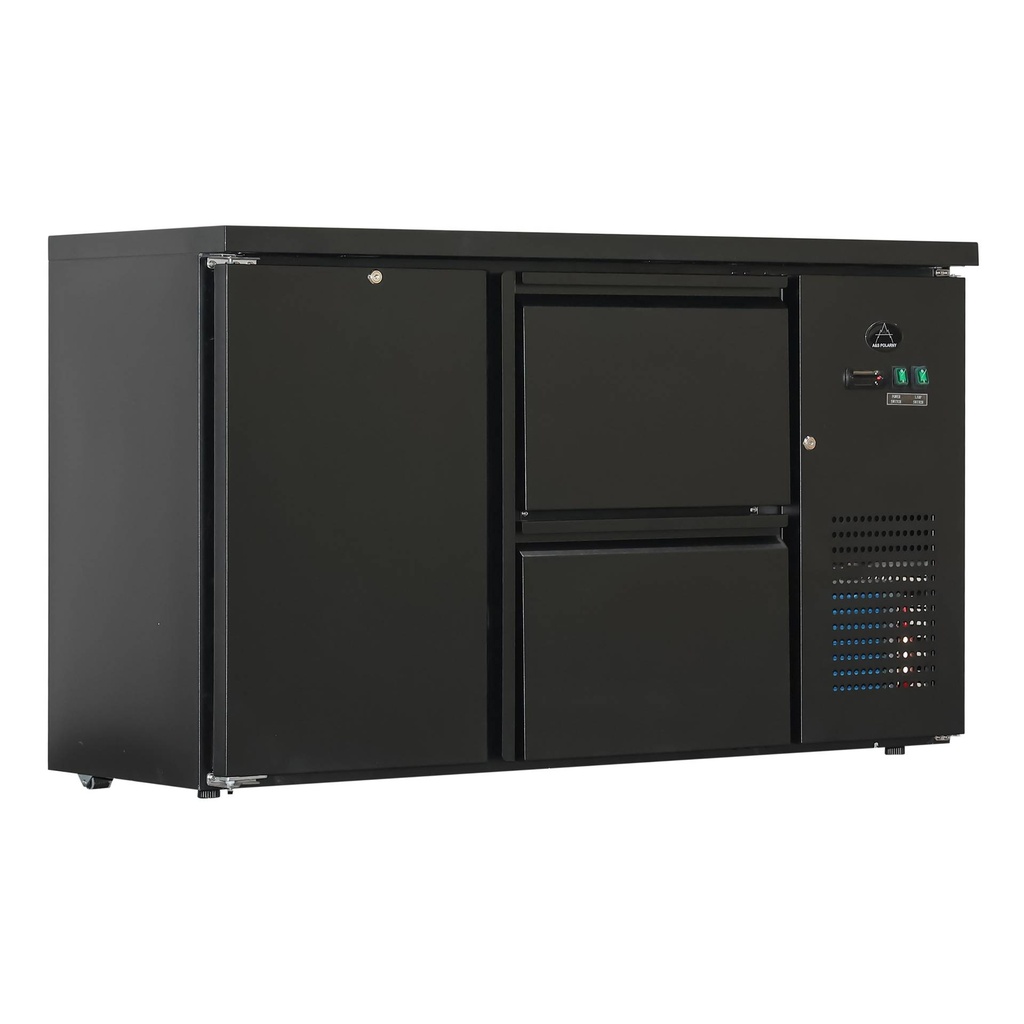 Flaschenkühltisch 280 Liter | Schwarz | 1 Tür + 2 Schubladen | 1465 x 520 x 840 mm