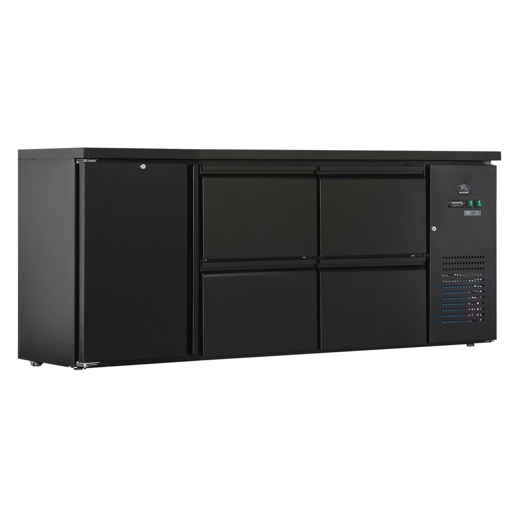 Flaschenkühltisch 425 Liter | Schwarz | 1 Tür + 4 Schubladen | 2005 x 520 x 840 mm