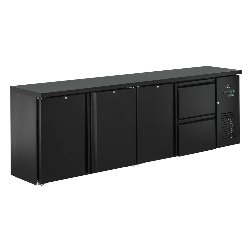 Flaschenkühltisch 600 Liter | Schwarz | 3 Türen + 2 Schubladen | 2545 x 520 x 840 mm