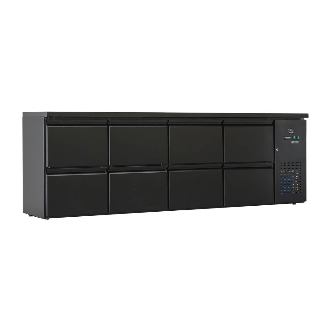Flaschenkühltisch 600 Liter | Schwarz | 8 Schubladen | 2545 x 520 x 840 mm