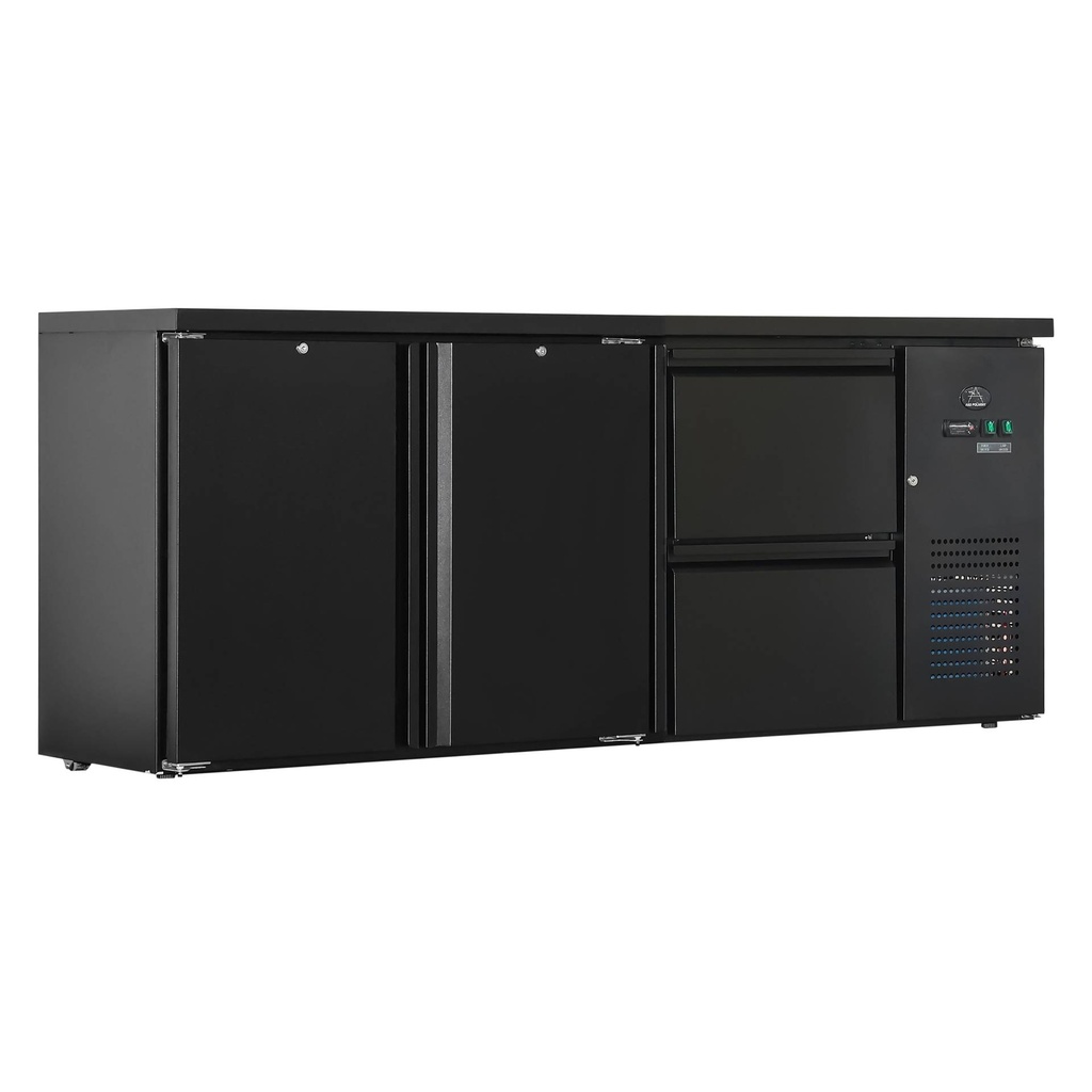 Flaschenkühltisch 425 Liter | Schwarz | 2 Türen + 2 Schubladen | 2005 x 520 x 840 mm