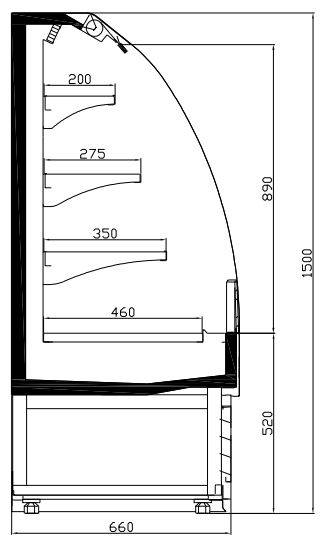 Kühlvitrine 1.5, 1500 x 660 x 1500 mm, schwarz