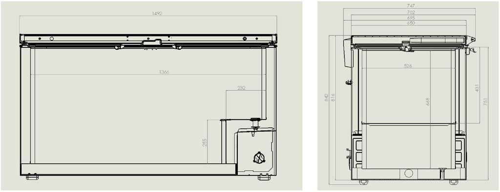 Tiefkühltruhe Deckel, 469 L, 1492 x 743 x 840 mm, weiß