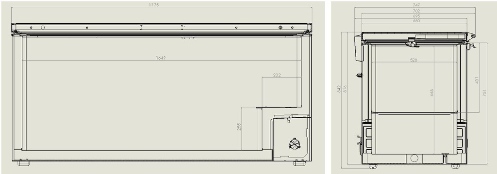 Tiefkühltruhe Deckel, 572 L, 1775 x 743 x 840 mm, weiß
