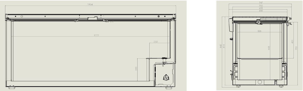 Tiefkühltruhe Deckel, 635 L, 1904 x 743 x 840 mm, weiß