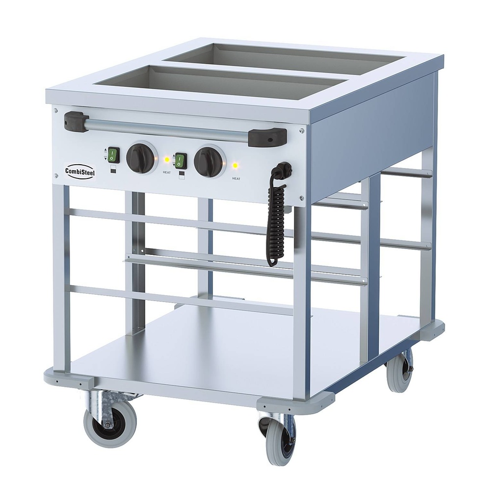 Bain-Marie Wagen 2/1 aus Edelstahl, 650 x 850 x 840 mm