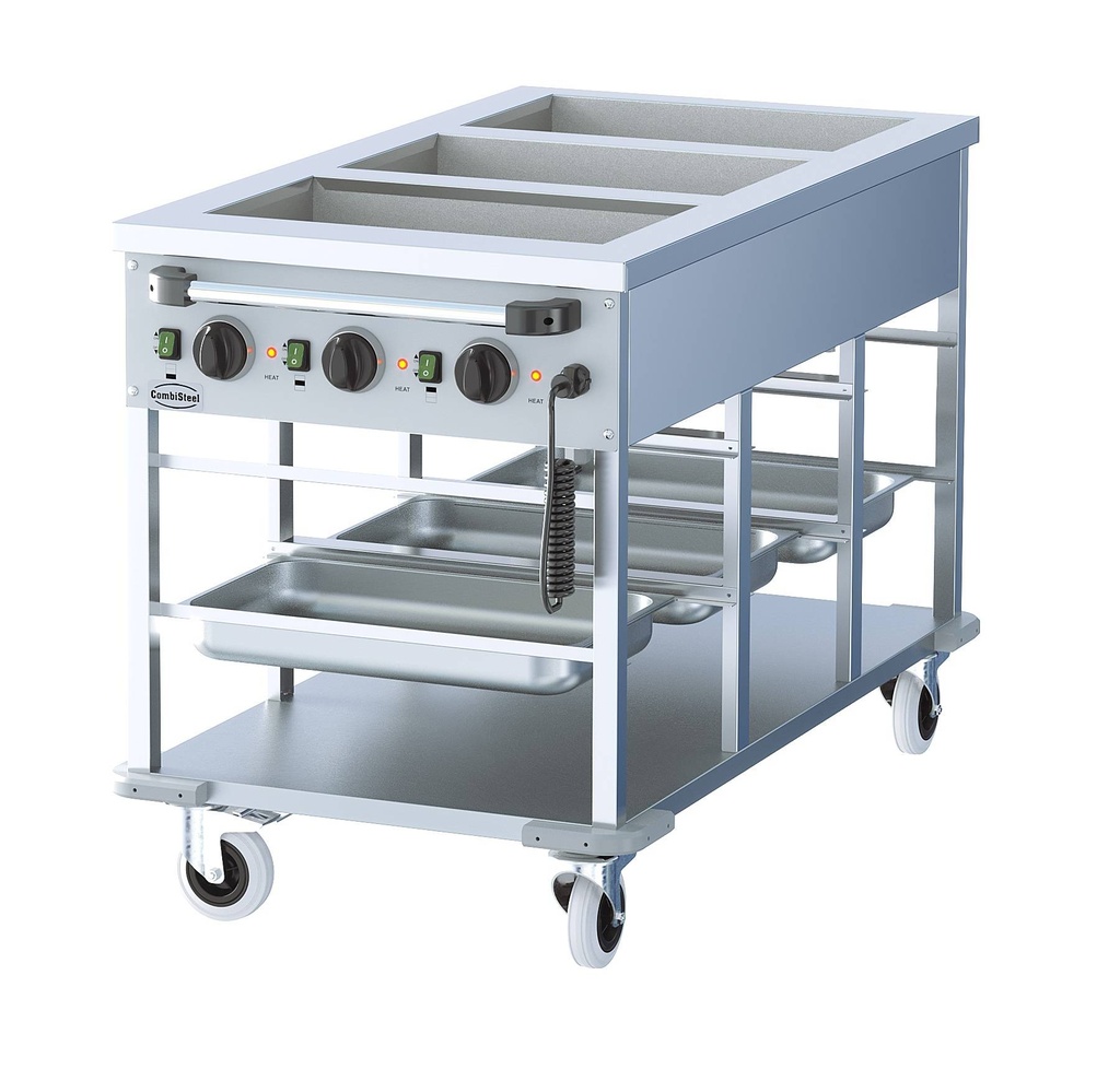 Bain-Marie Wagen 3/1 aus Edelstahl, 650 x 1200 x 840 mm