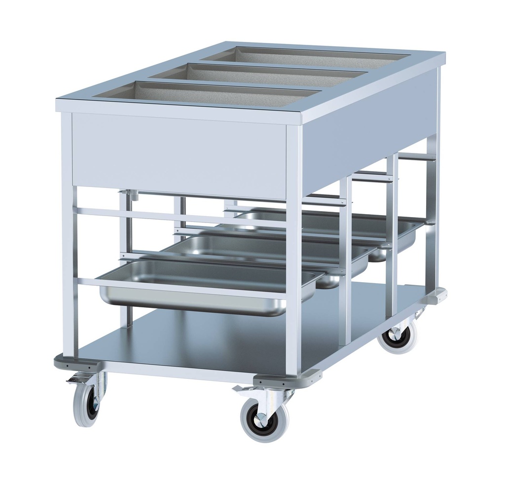 Bain-Marie Wagen 3/1 aus Edelstahl, 650 x 1200 x 840 mm