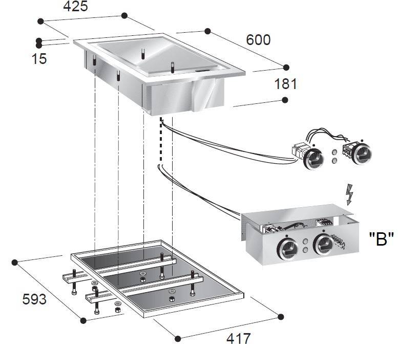 Elektro Grillplatte Chrom, 425 x 600 x 181 mm