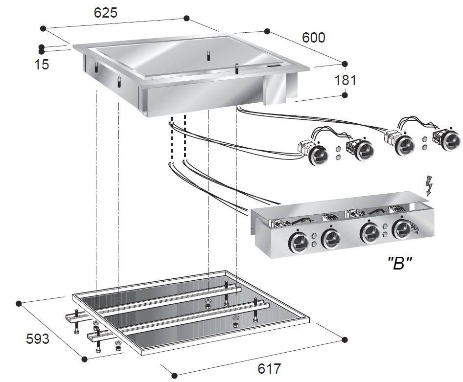 Elektro Grillplatte Chrom, 625 x 600 x 181 mm