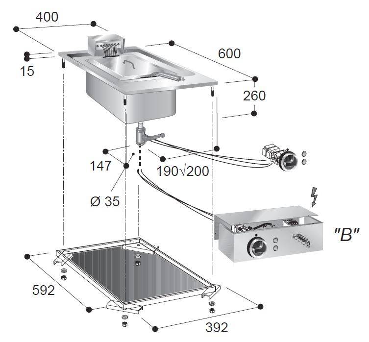 Elektrofriteusen, 1 x 10 L, 400 x 600 x 356 mm, 10 L