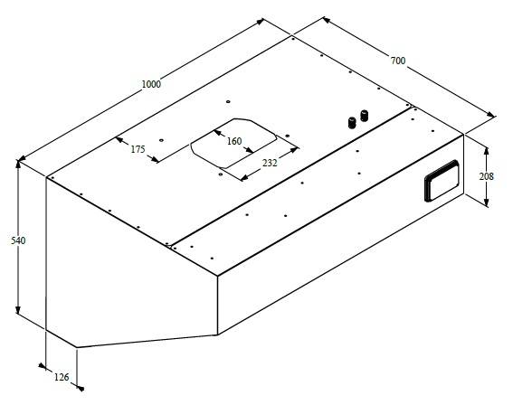 700 Wandhauben aus Edelstahl, 1000 x 700 x 520 mm