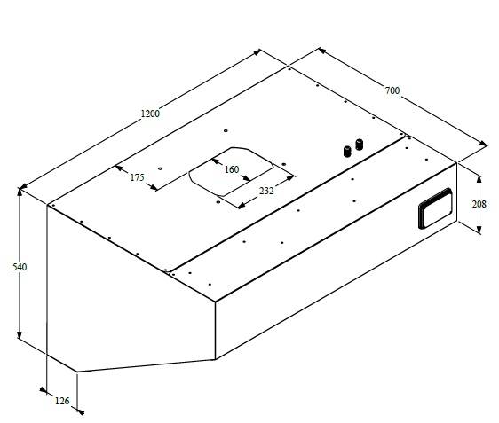 700 Wandhauben aus Edelstahl, 1200 x 700 x 520 mm
