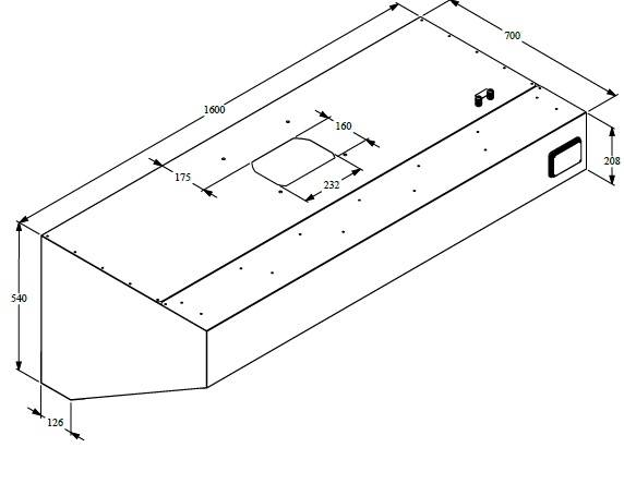 700 Wandhauben aus Edelstahl, 1600 x 700 x 520 mm