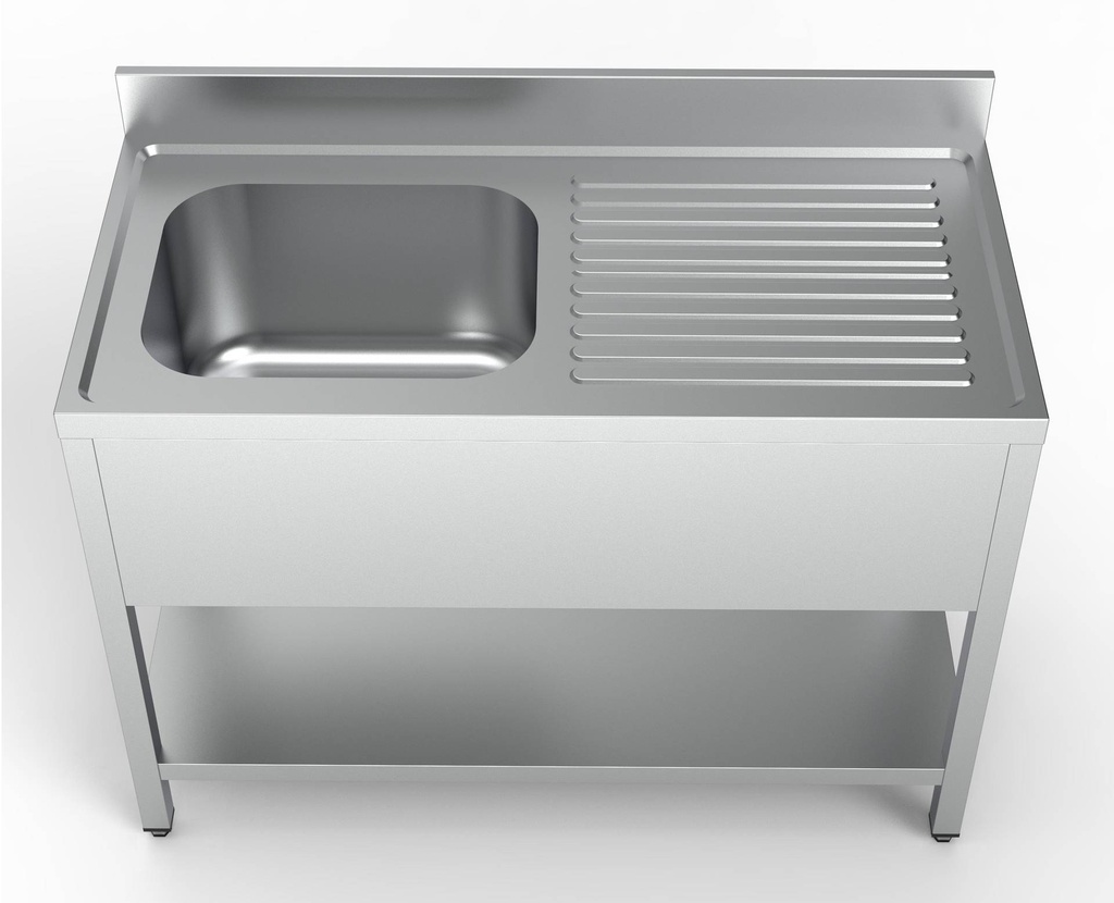 600 Spültisch links aus Edelstahl, 1200 x 600 x 850 mm