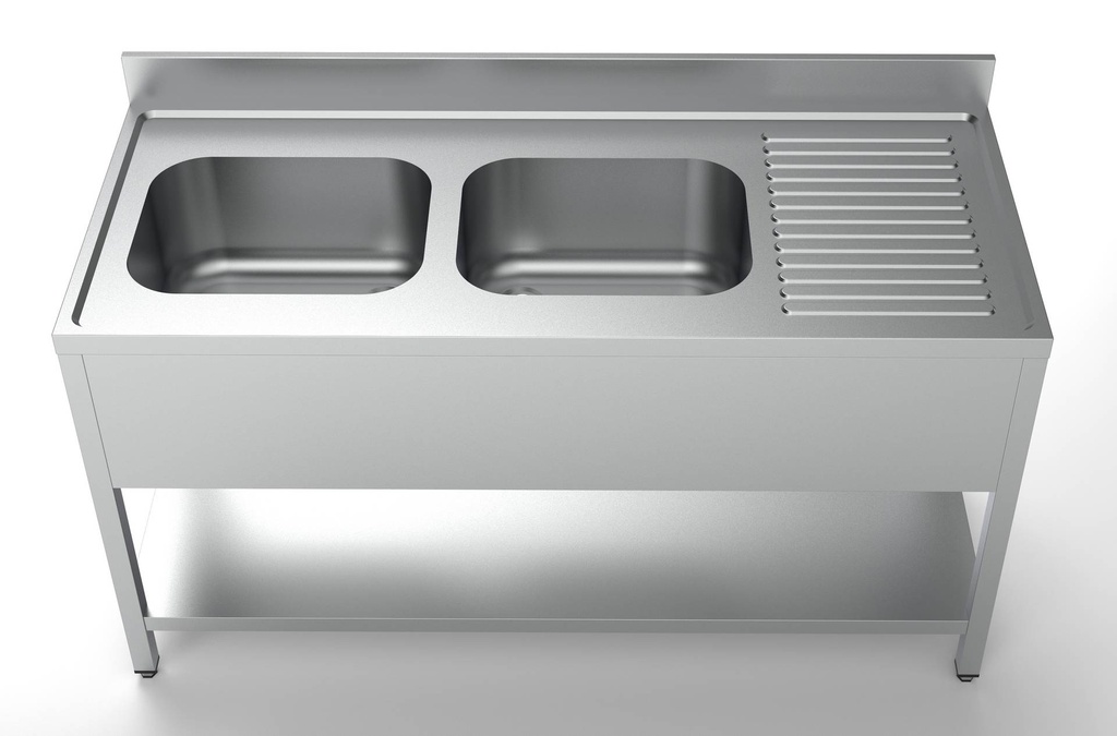 700 Spültisch links aus Edelstahl, 1600 x 700 x 850 mm