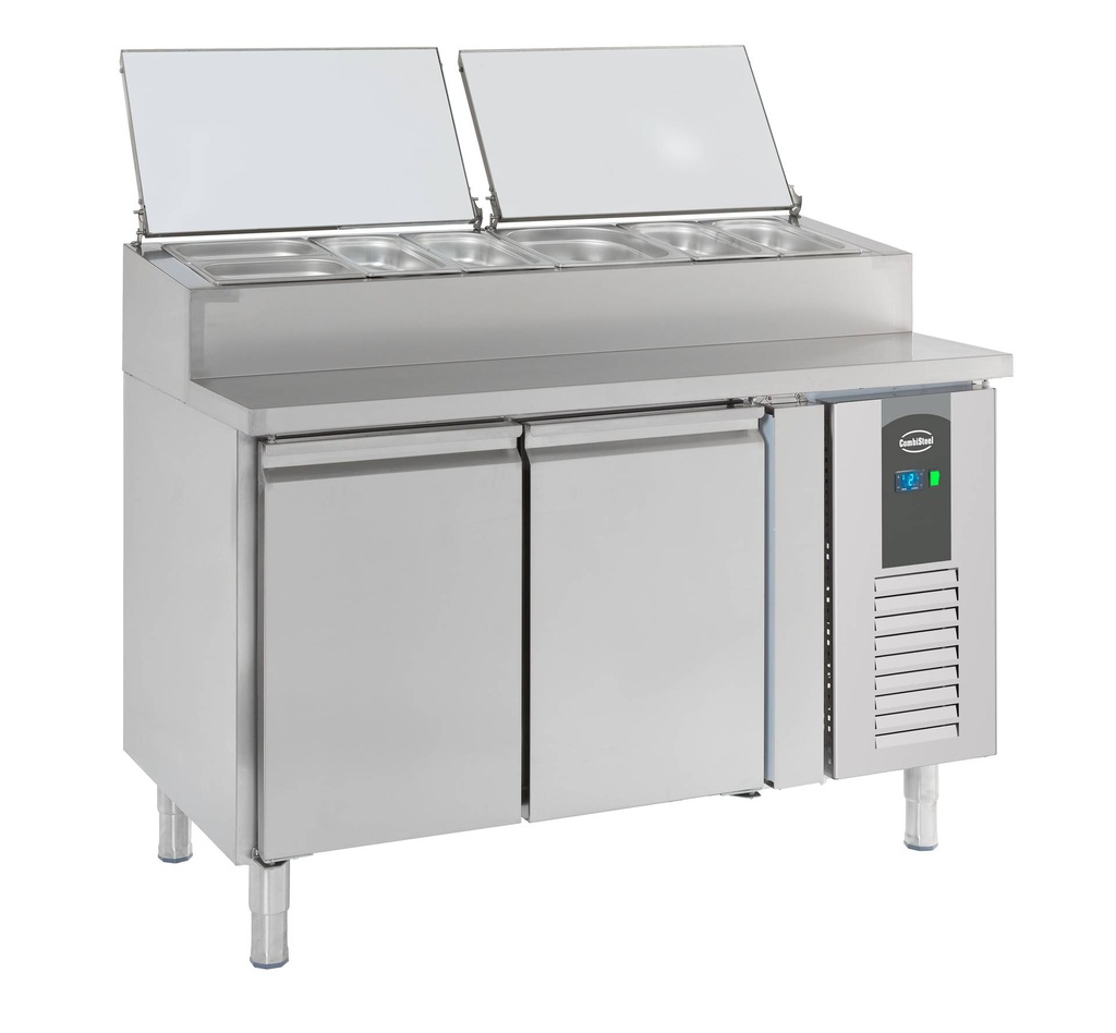 Saladette 2 Türen aus Edelstahl, 6 x 1/3 GN, 1360 x 700 x 1085 mm