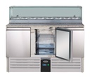 Pizzatisch mit Glas aus Edelstahl, 1368 x 700 x 1180 mm