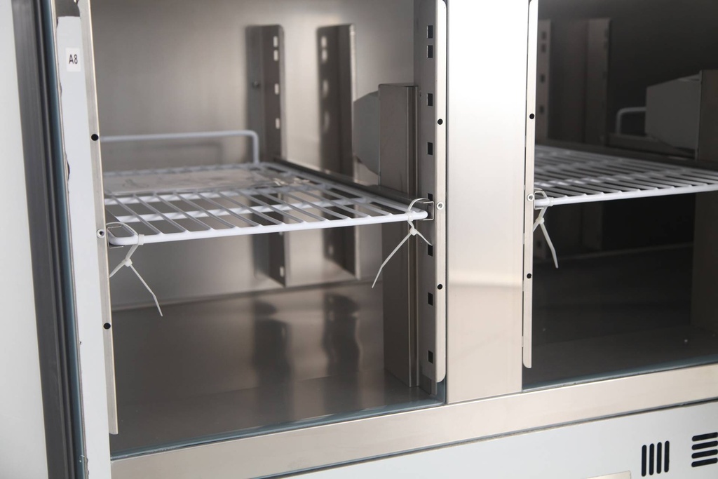 Pizzatisch mit Glas aus Edelstahl, 1368 x 700 x 1180 mm