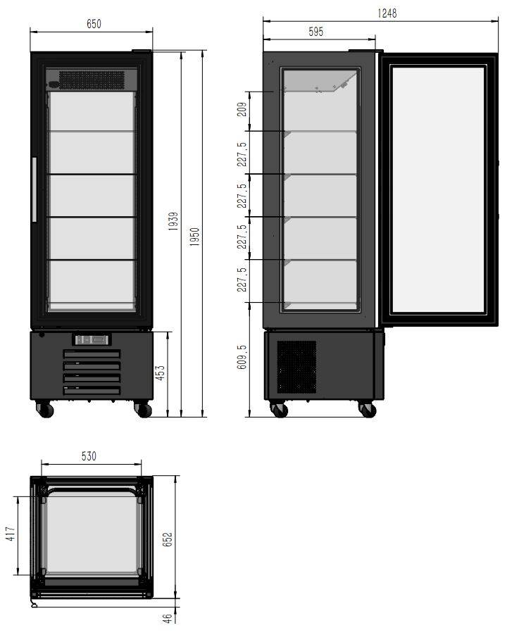 Gekühltes Gebäckvitrine, 650 x 650 x 1950 mm, schwarz