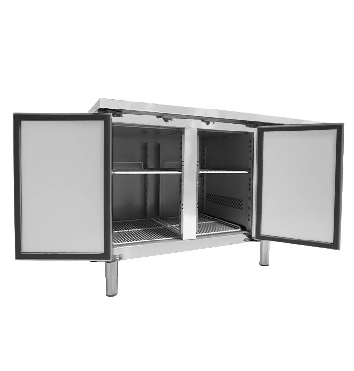 Kühltisch 2 Türen aus Edelstahl, 1360 x 700 x 860 mm