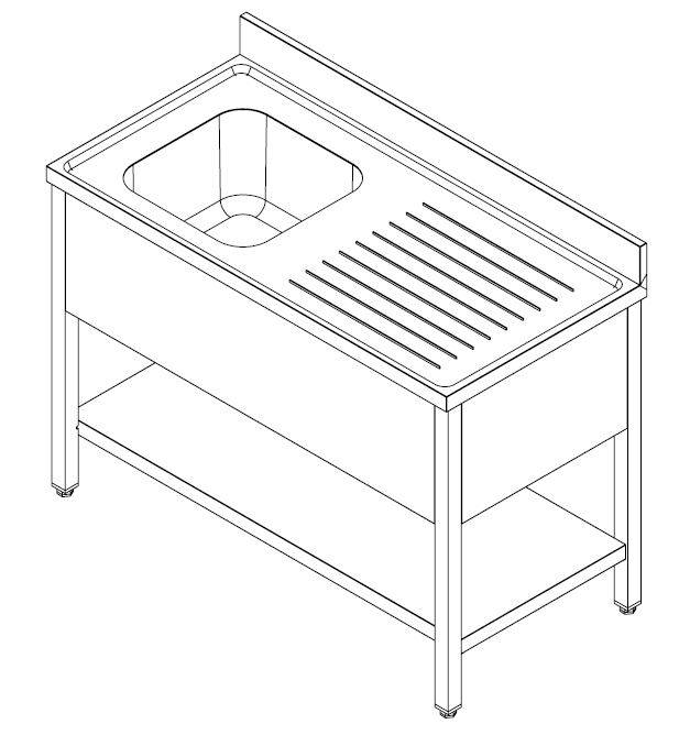 700 Spültisch Grundboden Demontabel links, 1200 x 700 x 850 mm