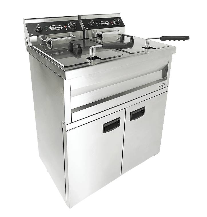 Elektro Friteuse aus Edelstahl, 2 x 9 L, 695 x 530 x 970 mm