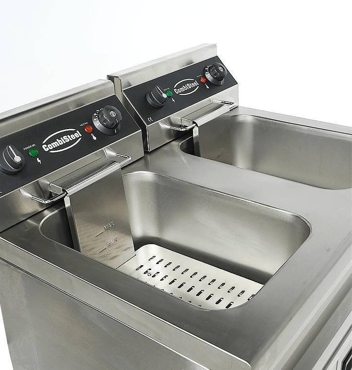 Elektro Friteuse aus Edelstahl, 2 x 9 L, 695 x 530 x 970 mm