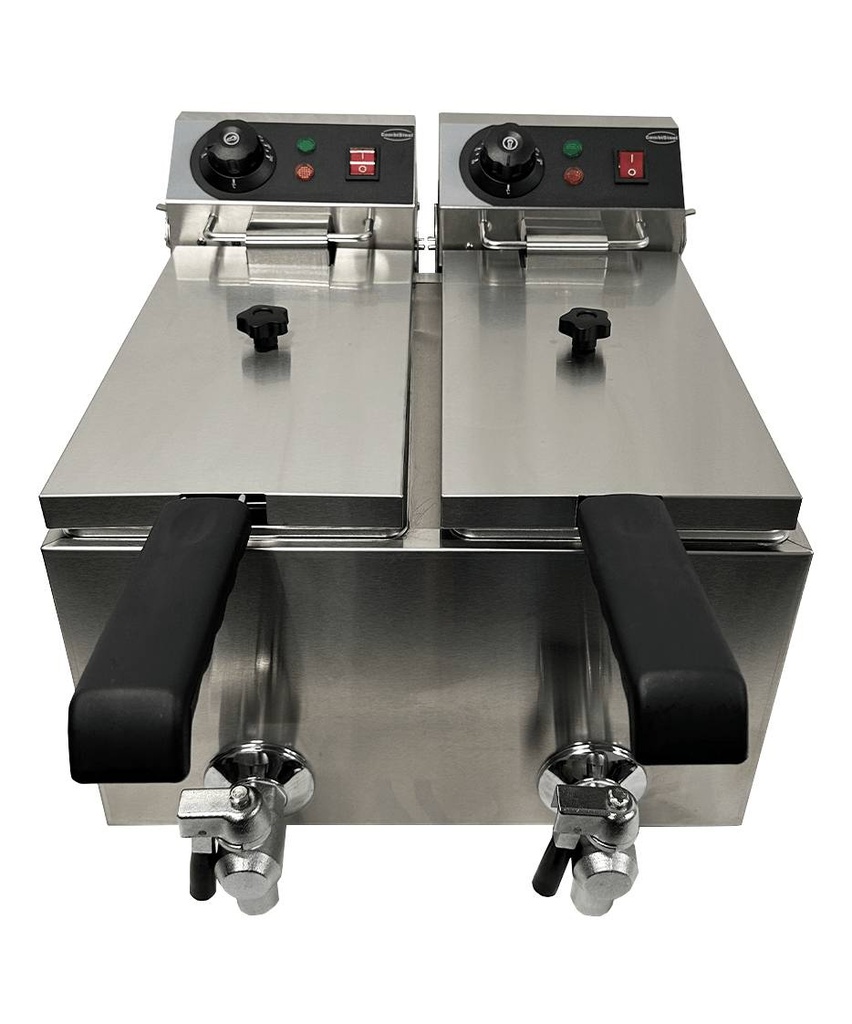 Elektro Tischfriteuse aus Edelstahl, 2 x 4 L, 390 x 540 x 330 mm