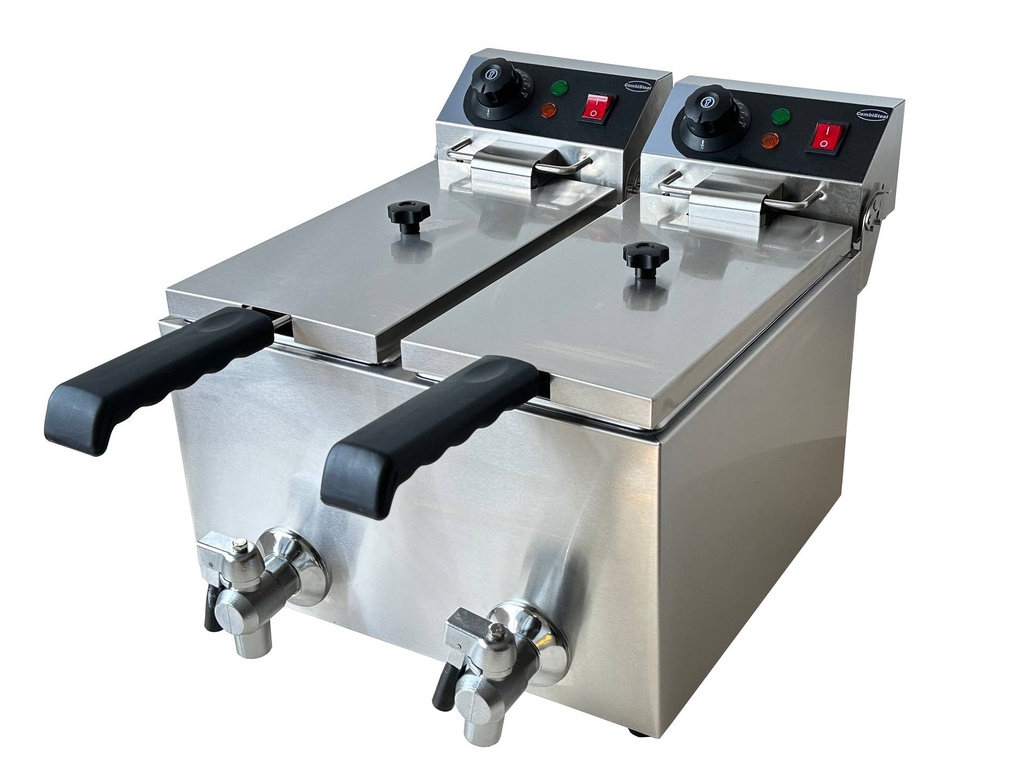 Elektro Tischfriteuse aus Edelstahl, 2 x 4 L, 390 x 540 x 330 mm