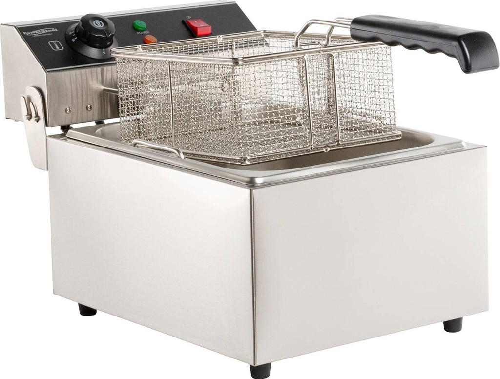 Elektro Tischfriteuse aus Edelstahl, 1 x 6 L, 290 x 440 x 290 mm