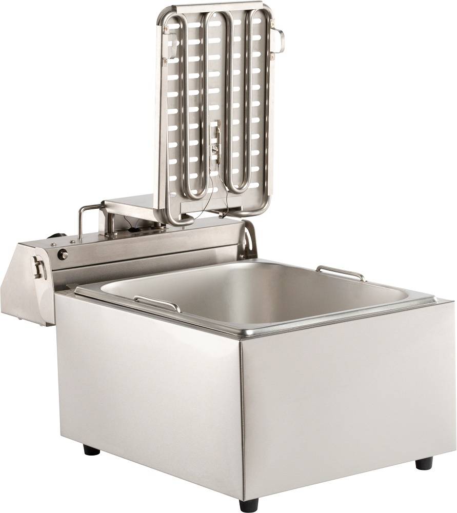 Elektro Tischfriteuse aus Edelstahl, 1 x 6 L, 290 x 440 x 290 mm