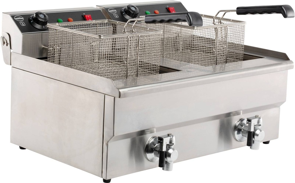 Elektro Tischfriteuse aus Edelstahl, 2 x 8 L, 630 x 505 x 355 mm