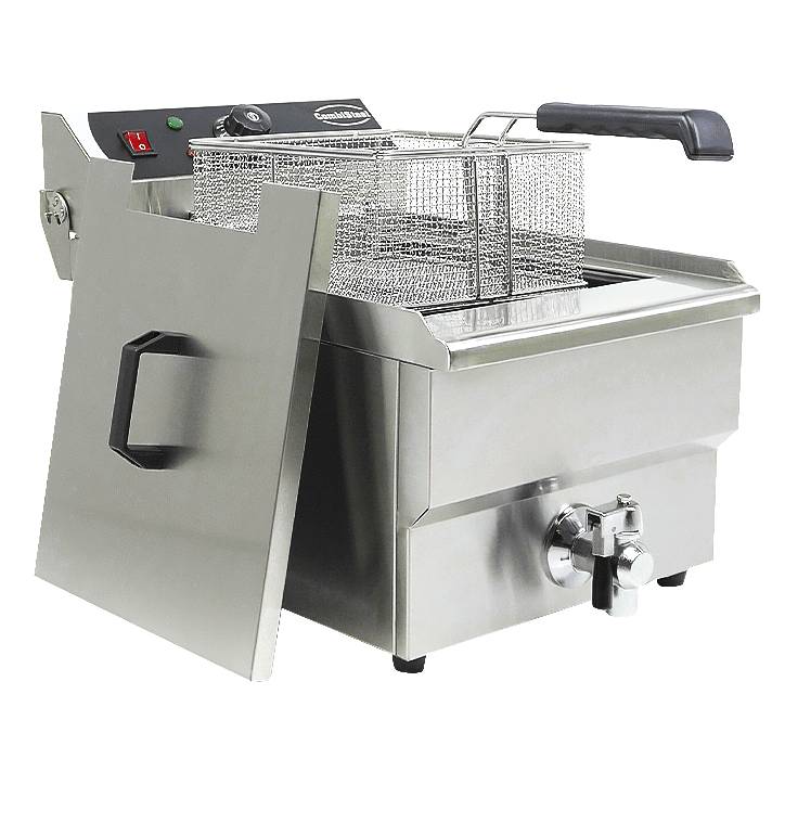Elektro Tischfriteuse aus Edelstahl, 1 x 10 L, 340 x 560 x 380 mm