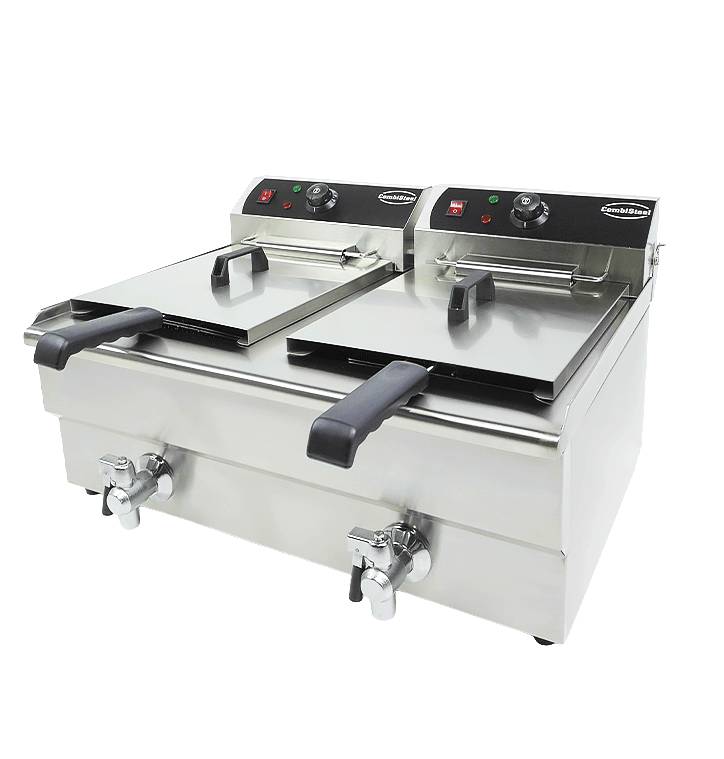 Elektro Tischfriteuse aus Edelstahl, 2 x 10 L, 690 x 560 x 380 mm