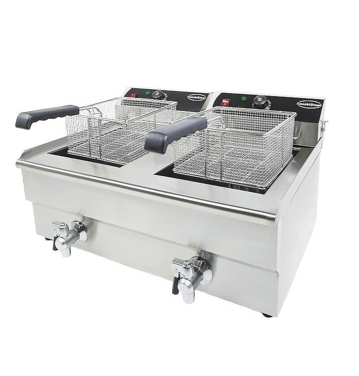 Elektro Tischfriteuse aus Edelstahl, 2 x 10 L, 690 x 560 x 380 mm