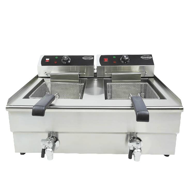 Elektro Tischfriteuse aus Edelstahl, 2 x 10 L, 690 x 560 x 380 mm