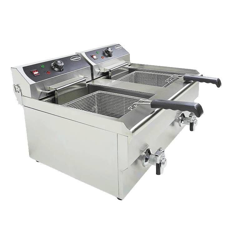 Elektro Tischfriteuse aus Edelstahl, 2 x 10 L, 690 x 560 x 380 mm