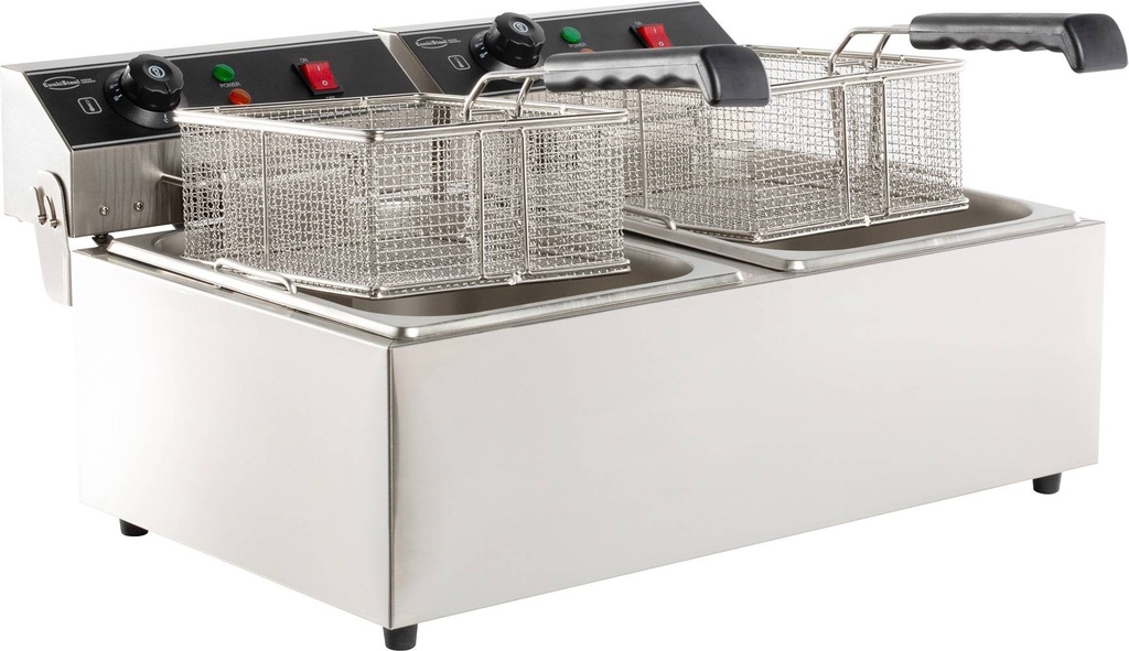 Elektro Tischfriteuse aus Edelstahl, 2 x 6 L, 590 x 440 x 290 mm
