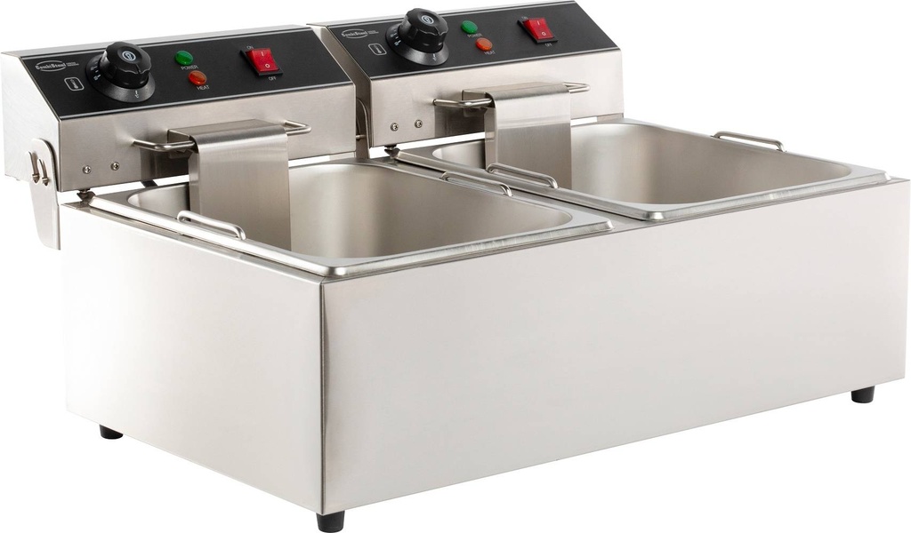 Elektro Tischfriteuse aus Edelstahl, 2 x 6 L, 590 x 440 x 290 mm