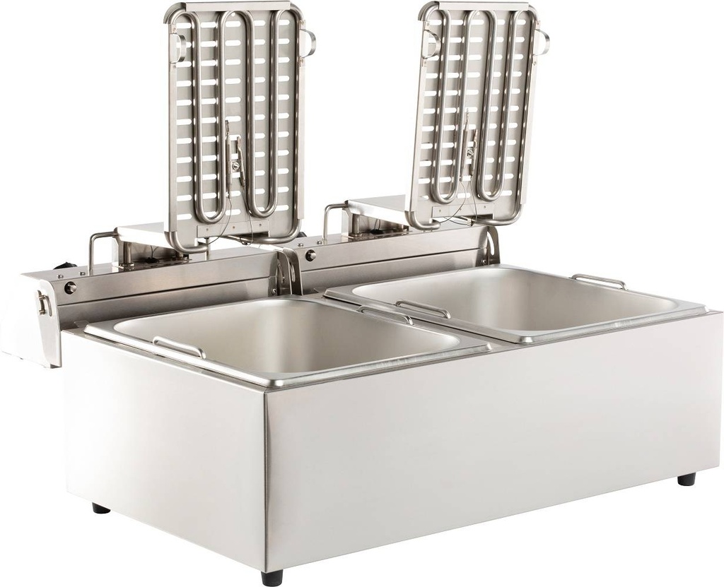 Elektro Tischfriteuse aus Edelstahl, 2 x 6 L, 590 x 440 x 290 mm