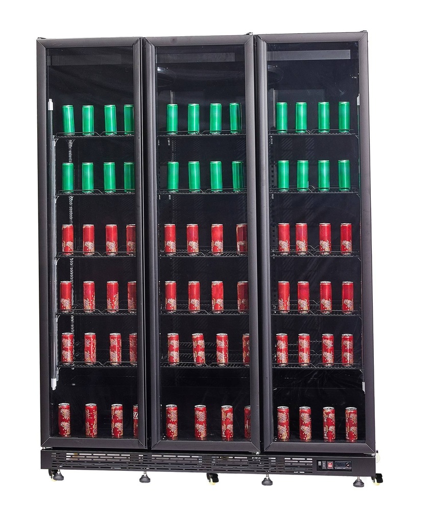 Kühlschrank 3 Glastüren, 1600 x 600 x 2100 mm, schwarz