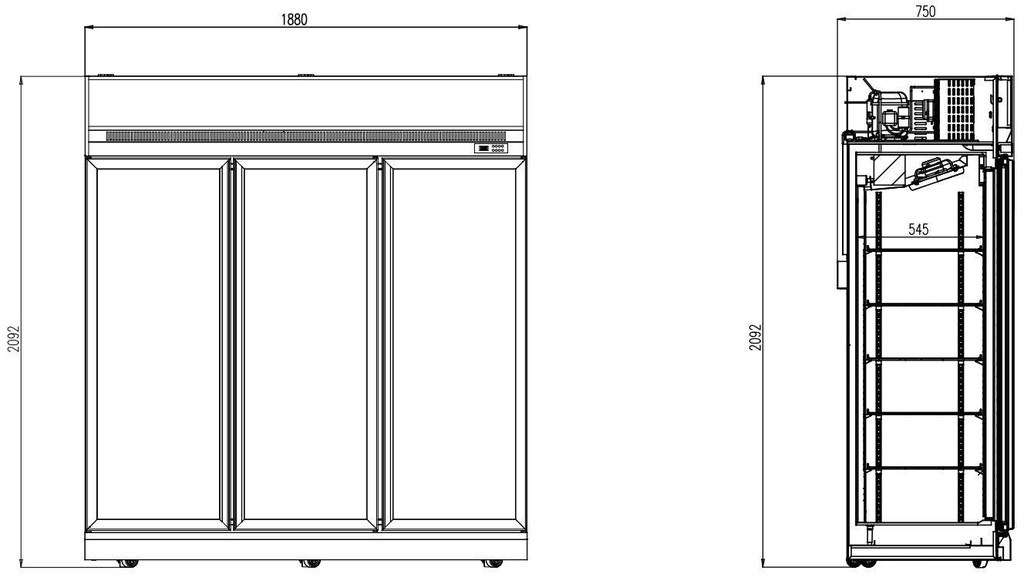 Kühlschrank 3, 1880 x 710 x 2092 mm, 1530 L, weiß