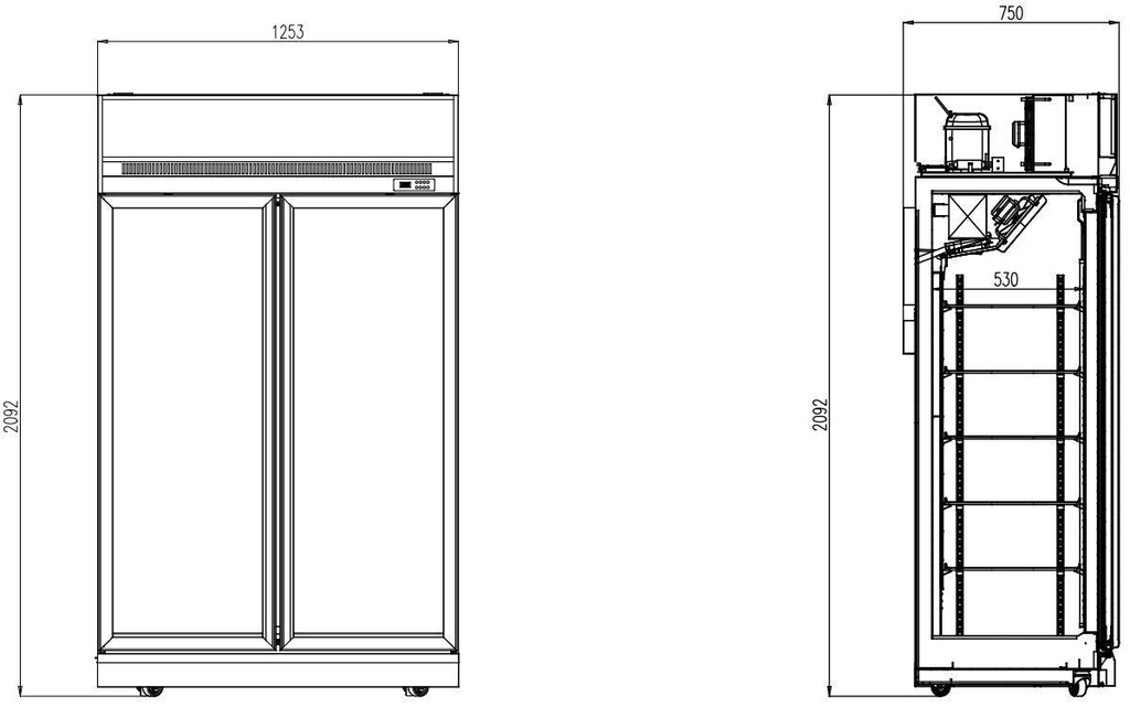 Tiefkühlschrank 2, 1253 x 710 x 2092 mm, 960 L, schwarz