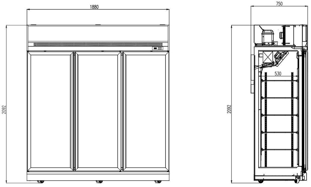 Tiefkühlschrank 3, 1880 x 710 x 2092 mm, 1480 L, schwarz