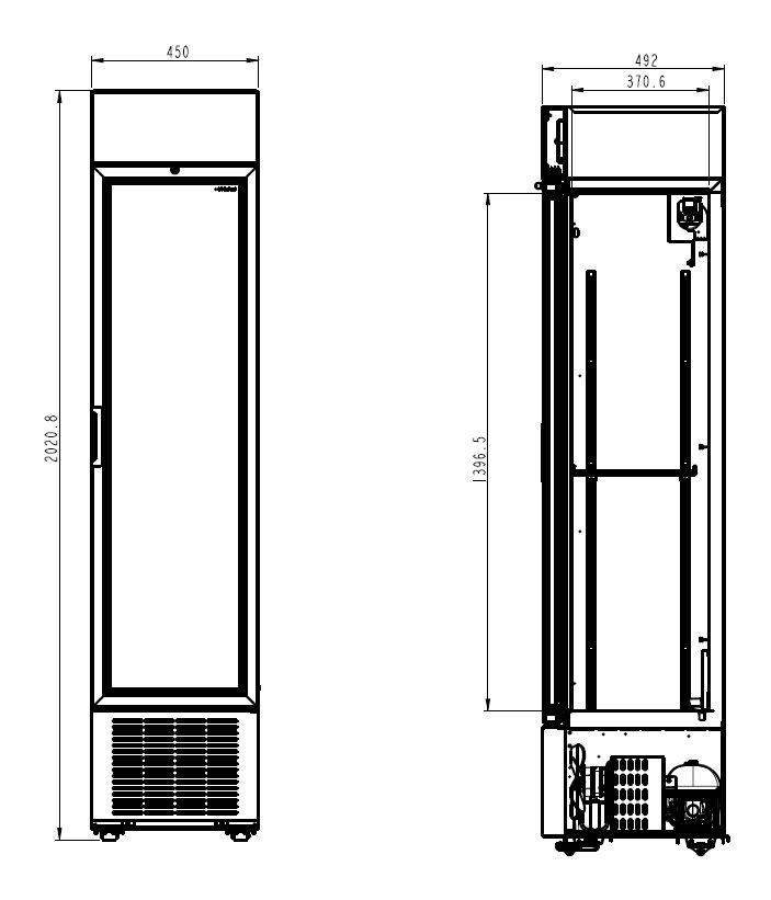 Kühlschrank 1 Glastür, 232 L, 450 x 497 x 2024 mm, schwarz