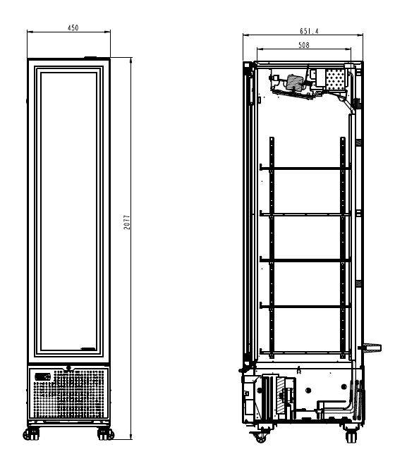 Kühlschrank 1 Glastür, 348 L, 450 x 656 x 2024 mm, schwarz