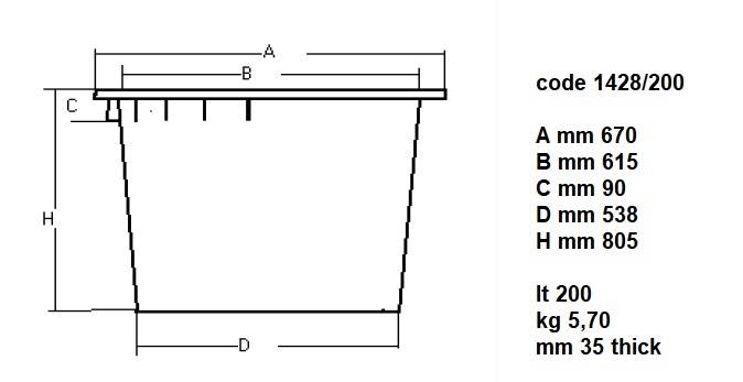 Abfallbehälter, 200 L, 800 mm, Ø 670 mm, weiß