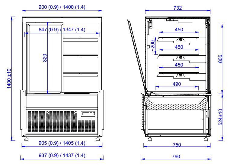 Kühlvitrine Nero 1.0, 937 x 790 x 1400 mm, schwarz